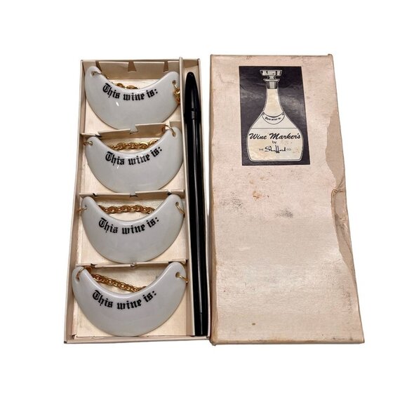 White Porcelain Bottle of Wine Markers by the Shafford Co Japan This Wine Is - Picture 1 of 6